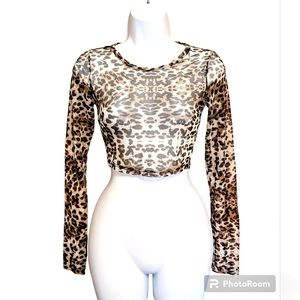 Leopard print mesh crop top